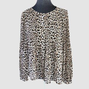 Banana Republic Micro Pleat Leopard Print Blouse - Cream/BlackTan - Size S